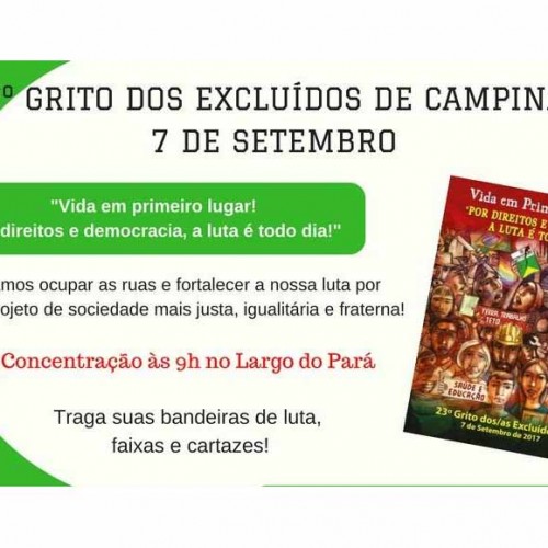 23º Grito dos Excluídos de Campinas: por direitos e democracia, a luta é todo dia!