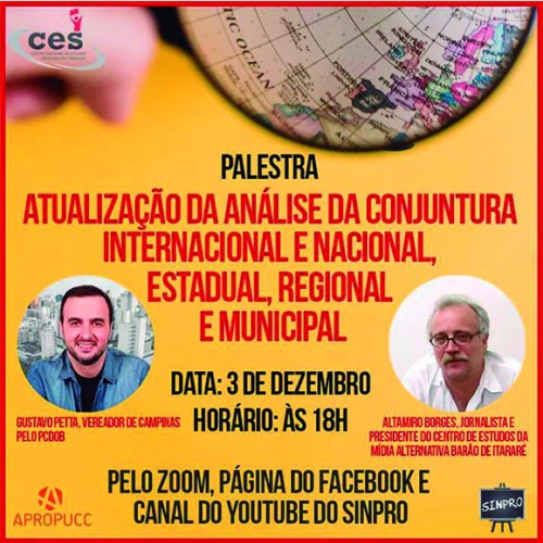 Palestra Virtual discutirá atualização da conjuntura pós eleições