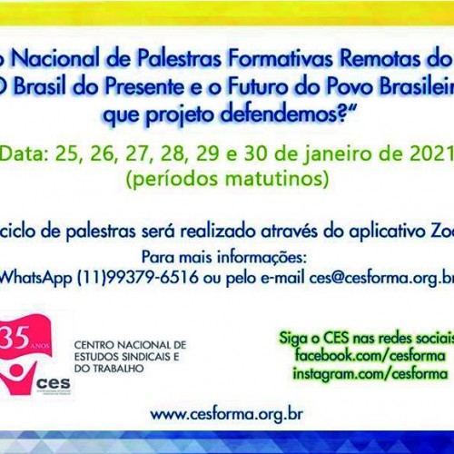 Palestras Formativas do CES discutirão o Brasil do Presente e o Futuro do Povo Brasileiro