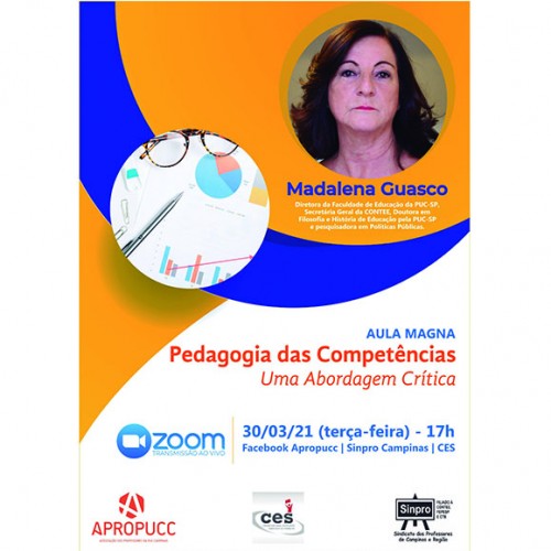 Madalena Guasco ministra Aula Magna online “Pedagogia das Competências: Uma Abordagem Crítica”