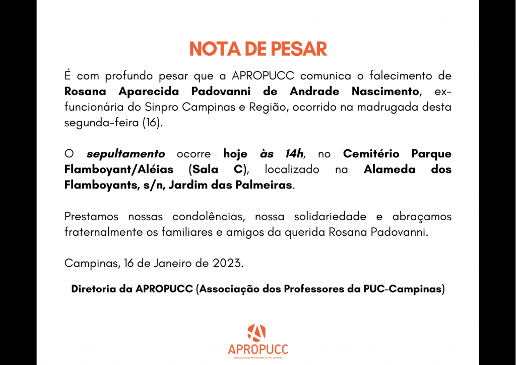 Nota de Nota de Pesar Rosana Aparecida Padovanni de Andrade Nascimento