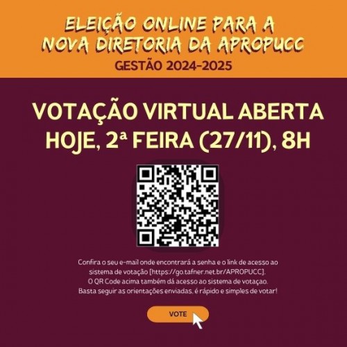 Começa hoje o primeiro dia de eleição para a nova diretoria da APROPUCC