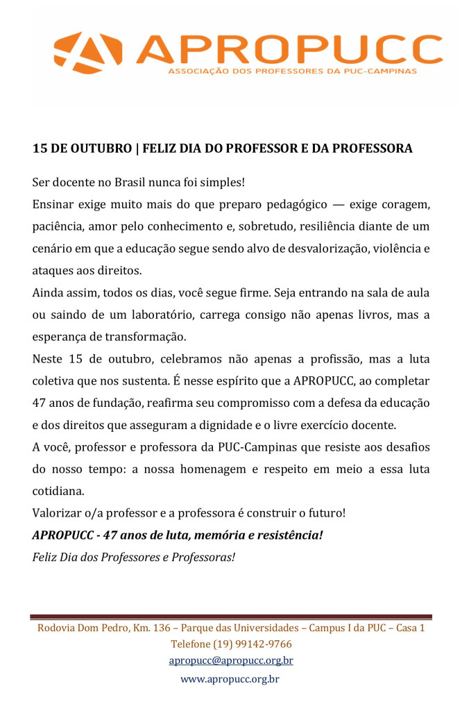 homenagem da APROPUCC aos docentes